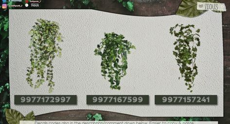 Trees Bloxburg Code, Wall Vine Decals Bloxburg, Bloxburg Vine Code, Leaves Decals Bloxburg, Bloxburg Ivy Decal Codes, Vine Codes Bloxburg, Bloxburg Hanging Plant Decals Codes, Fence Ideas Bloxburg, Plant Decals Bloxburg Outdoor