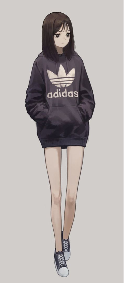 Hoodie Drawing Reference, Anime Tomboy, Hoodie Reference, Oversized Hoodie Outfit, Suit Drawing, Girl Anatomy, Shorts Drawing, Hoodie Drawing