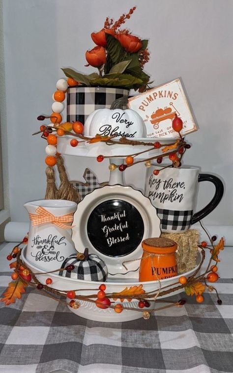 Friend Costume Ideas, Best Friend Costume Ideas, Tiered Tray Ideas, Thanksgiving Tiered Tray, Halloween Tray, Fall Tray Decor, Three Tier Tray, Fall Tray, Spooky Halloween Costumes