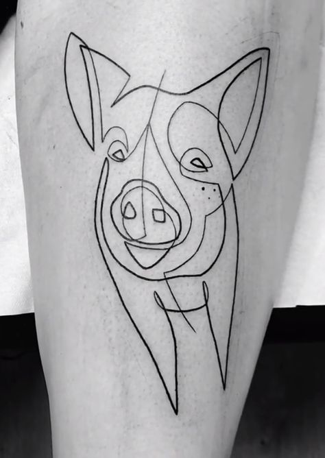 Mo Ganji pig tattoo Mo Ganji, Geometric Line Tattoo, Pig Tattoo, Illustrated Ladies, One Line Tattoo, Ink Inspiration, Contour Drawing, Family Tattoos, Symbolic Tattoos