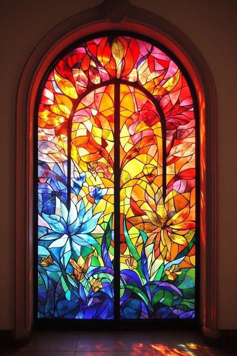 "Create stunning window decor with DIY Stained Glass Window Film! 🛠️🪟 Perfect for adding a touch of color and artistry to any room. 🌟✨ #StainedGlass #DIYProjects #WindowDecor" Colourful Glass Window, Window Glass Painting Designs, Fake Stained Glass Window, Faux Stained Glass Diy, Arch Painting, Stained Glass Geometric, Painting On Glass Windows, Diy Stained Glass Window, Stain Glass Window Art