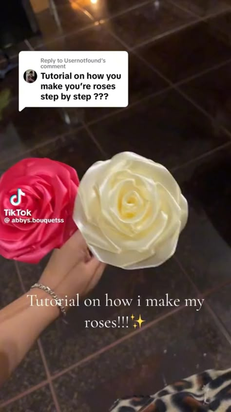 Original Video from @abbys.bouquetss on TikTok Rose Bouquet Ideas Diy, How To Rap Flower Bouquets, Eternal Roses Tutorial, How To Make Glitter Rose Bouquet, Roses Made From Ribbon, How To Make Silk Roses, How To Make Forever Rose, How To Make Eternal Flowers, Homemade Flowers Bouquet