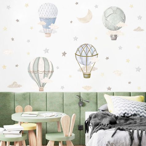 PRICES MAY VARY. ♥Modern Wall Decor: The watercolor hot air balloon wall stickers design conforms to the modern decoration style, which may be bright your wall and bring happiness to your life. ♥Product Details: What you received is 1 sheet hot air balloon wall stickers (Total 43pcs). Which include hot air balloon, stars, clouds decals.....Hot air balloon size approximate:11.8”x15.7”. ♥Good Choice For Decoration: Whether you want to add color to your child's room, playroom,Toddler Room, game roo Nursery Air Balloon, Artwork For Nursery, Playroom Toddler, Watercolor Hot Air Balloon, Cloud Decal, Room Kindergarten, Colorful Playroom, Living Room Playroom, Hot Air Balloon Nursery