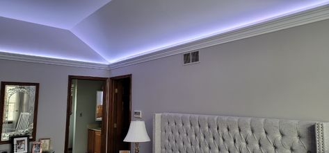 Styrofoam Crown Molding With Strip Lights – Photo Contest Crown Molding With Led Lights, Lighted Crown Moulding, Crown Molding Rope Lighting, Crown Mold Lighting, Crown Moulding With Led Lights, Foam Crown Molding, Decorative Ceiling Tile, Diy Headboard, Crown Molding