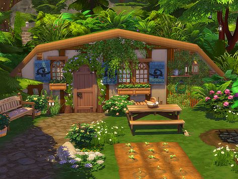 The Sims Resource - Tiny Witch Cottage - no CC Sims 4 Cottage Tiny House, Sims 4 Earthship, Sims Witch Cottage, Sims 4 Witch House Floor Plans, Sims 4 Tiny Cottage, Sims Cottage Living, Sims 4 Witch Cottage, Kitchen The Sims 4, Sims Cottage