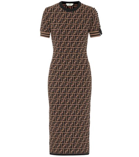 Fendi Dress, Cotton Long Dress, Dresses Elegant, Cotton Midi Dress, Knit Midi, Knit Midi Dress, Brown Dress, Emilio Pucci, Look Fashion