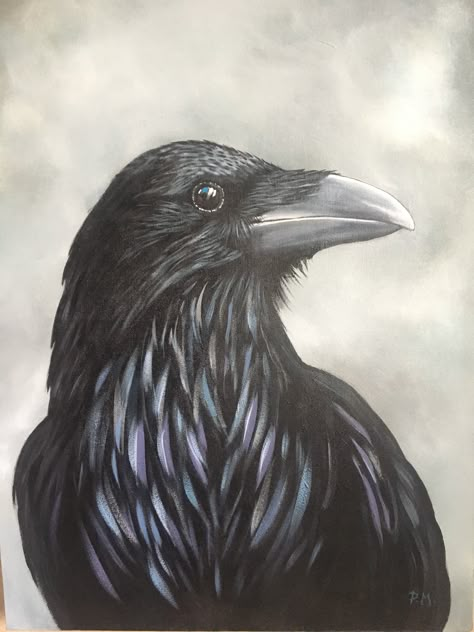 Crow Paintings, Raven Art Painting, Easy Raven Painting, Raven Painting Simple, Raven Painting Acrylic Tutorial, Black Crow Painting, Crow Art Dark, Crow Painting Acrylic, Raven Painting Acrylic