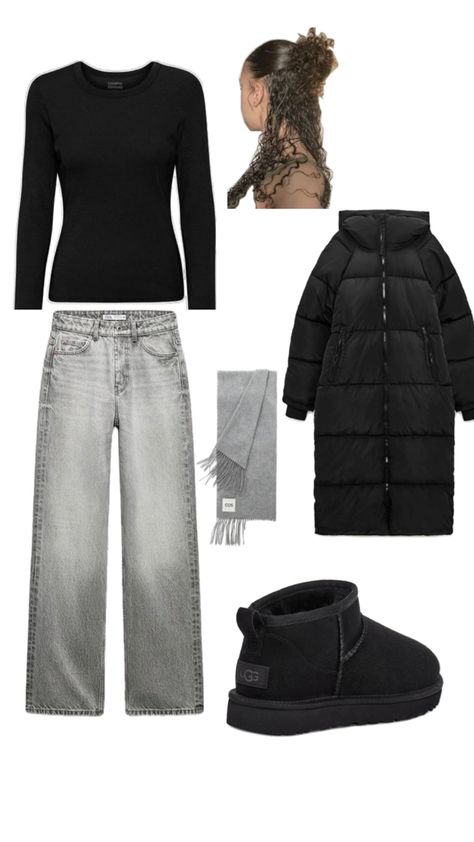 Simple School Outfits Winter, Ugg Noir Outfit, Easy Outfit Ideas Winter, Outfits Winter 2024, Zara Drip Winter, Uggs Outfit Winter, Collage Outfit, Outfit Ideaa, Inspi Outfit