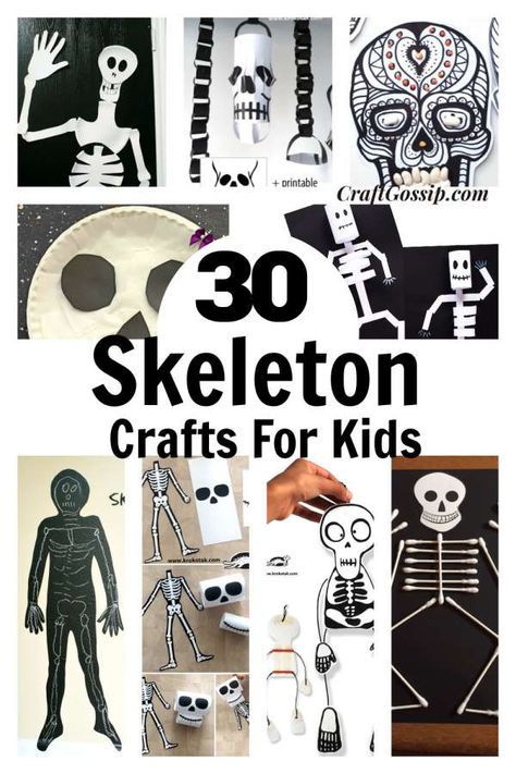 Skeletons are very popular this time of year, especially for the boys and the teenagers, suddenly a skeleton is not so scary anymore. I have to say my favorite skeleton in this roundup of Halloween crafts for kids has to … Read More ... Skeleton Craft Preschool, Skeleton Crafts For Kids, Skeleton Activities, Human Body Skeleton, Skeleton Crafts, Skeleton Template, Crafts For Halloween, Diy Skeleton, Body Skeleton