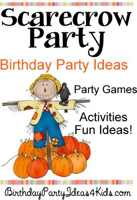 Scarecrow theme party ideas for kids, tweens and teens. Scarecrow theme party games, activities, scavenger hunt and more.  Great ideas for ages 1, 2, 3, 4, 5, 6, 7, 8, 9, 10, 11, 12, 14, 15, 16, 17 years old.  http://www.birthdaypartyideas4kids.com/scarecrow-party.html Scarecrow Party Theme, Scarecrow Relay Race, Harvest Feast Games, Scarecrow Party Ideas, Scarecrow Games Preschool, Scarecrow Food Ideas, Kids Harvest Party Ideas, Scarecrow Theme Ideas, Scarecrow Games