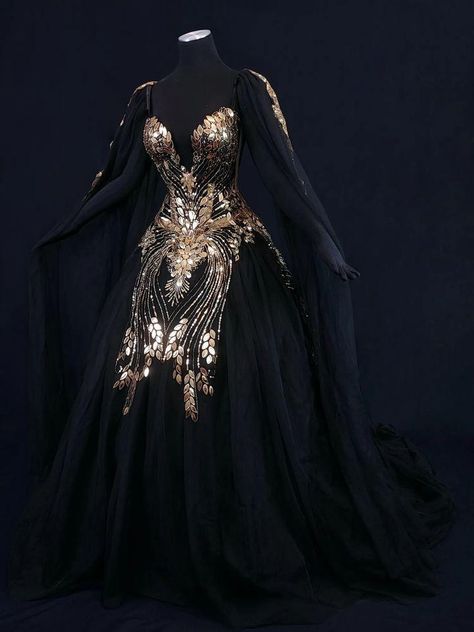 Armored Wedding Dress, Armor Gown, Fantasy Ball Gowns, Acotar Dress, Fairytale Couture, Prom Red Carpet, Armour Dress, Black And Gold Gown, Villain Dresses