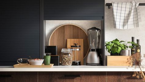 Keep Kitchen Appliances Organized And Hidden With IKEA's Storage Cabinets - House Digest Kitchen Appliances Organization, Ikea Cupboards, Ikea Storage Cabinets, Ikea Built In, Tambour Door, Clever Kitchen Storage, Appliance Cabinet, Small Apartment Kitchen, Hidden Kitchen