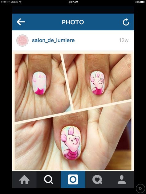 Piglet Piglet Nail Art, Piglet Nails, Nail Cartoon, Pig Nails, Character Nails, Amazing Nails, Disney Nails, Art Nails, Nails Art