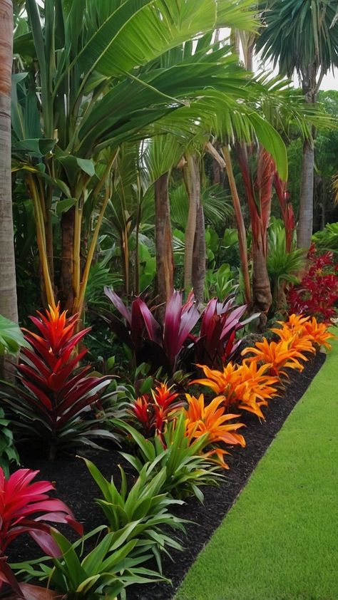 Tropical Oasis: 15 Lush Landscaping Ideas for Your Outdoor Sanctuary - Fads Australian Tropical Garden, Tropical Garden Design Australian, Tropical Hedge, Tropical Garden Uk, Unique Landscaping, Tropical Backyard Landscaping, Small Tropical Gardens, Australian Gardens, Balinese Garden