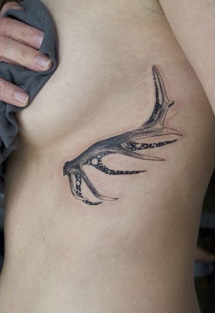 Antler rib piece. Outdoor Tattoo For Women, Elk Tattoos, Bow Hunting Tattoos, Antler Tattoos, Elk Tattoo, Antler Tattoo, Outdoor Tattoo, Hunting Tattoos, Celestial Tattoo