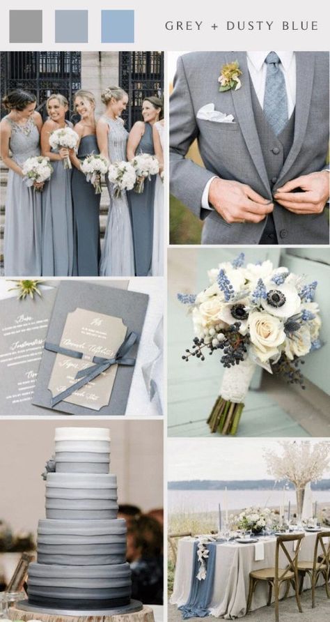 Grey And Dusty Blue Wedding, Gray And Dusty Blue Wedding, Dusty Blue And Grey Wedding, Gray Blue Wedding, Neutral Fall Wedding, Blue And Grey Wedding, Blue Grey Wedding, Grey Wedding Cake, Fall Wedding Color Ideas