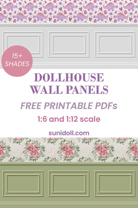 dollhouse wainscoting raised wall panels - free printables for 1:6 and 1:12 scale Free Printable Doll House Wallpaper, Wallpaper For Dollhouse Free Printable, Doll House Plans 1:12, Dollhouse Wall Panels Diy, Dolls House Wallpaper, Dollhouse Printables Wallpaper, Dollhouse Christmas Wallpaper Printable Free, Minitures Printable Furniture, Miniature Furniture Patterns Free Printable