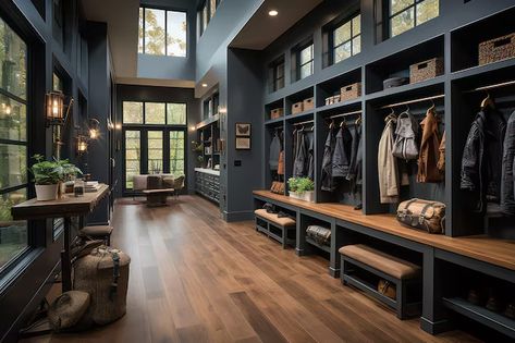 Mudroom For Large Family, Huge Mudroom, Barndominium Designs, Walkin Wardrobe, Large Mudroom, Interior Entryway, Gear Room, Room Store, Mud Rooms