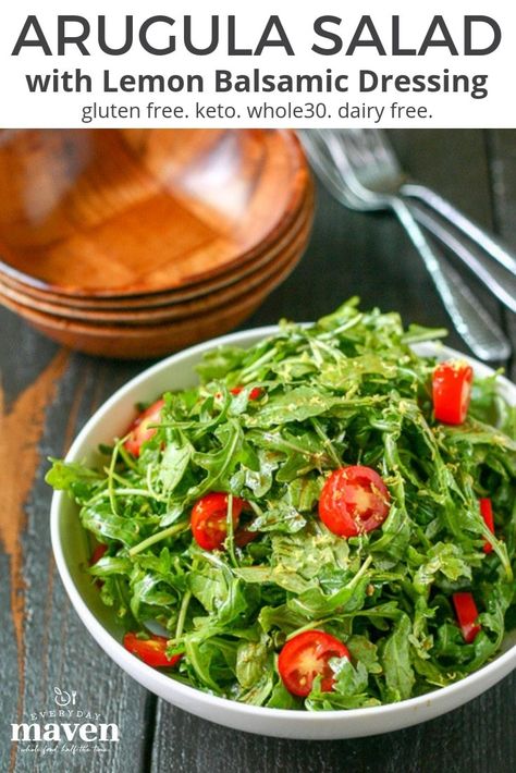 Salad Arugula, Balsamic Dressing Recipe, Salat Dressing, Arugula Recipes, Autumn Salad Recipes, Arugula Salad Recipes, Salad With Lemon, Paleo Salads, Healthy Recipes Easy Snacks