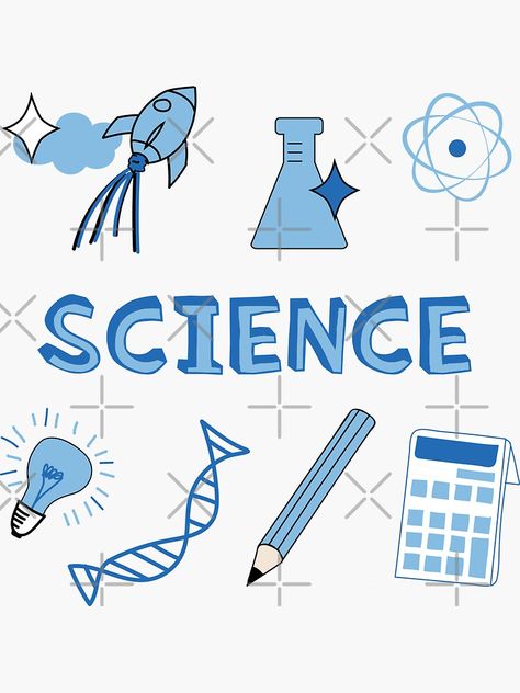 "Light Blue Science School Subject Sticker Pack" Sticker by The-Goods | Redbubble Mapeh Subject Design Logo, Subject Labels Free Printables Aesthetic, Science Title Page Ideas, Mapeh Subject Design, Science Notebook Cover, Student Binder Covers, Portfolio Cover Design, School Binder Covers, Notebook Labels