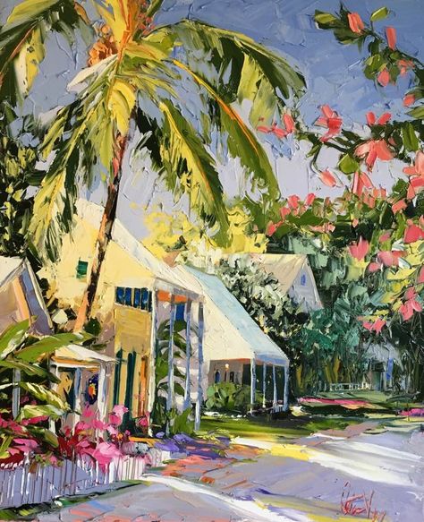 Peter Vey Paintings, Peter Vey, Hawaii Architecture, Florida Painting, Tropical Painting, Florida Art, Caribbean Art, Island Art, Tropical Art