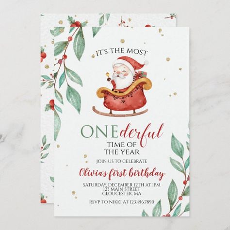 Christmas Santa Sleigh Onederful First Birthday Invitation - tap to personalize and get yours #Invitation #christmas, #santa, #onederful #first #birthday, Christmas Birthday Party 1st, Christmas Baby Birthday, Christmas Santa Sleigh, Winter Onederland Birthday Party, Onederland Birthday Party, Winter Onederland Birthday, Twins Birthday, One Year Birthday, 1st Birthday Party Themes