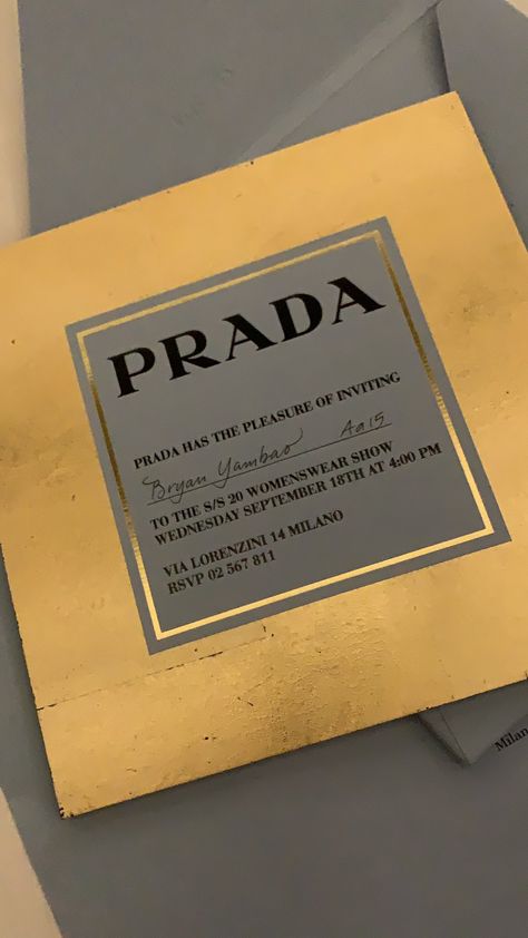 Luxury Brand Invitation, Prada Fashion Show, Runway Aesthetic, Prada Runway, Fashion Show Invitation, Typography Packaging, Business Invitation, Prada Fashion, Luxury Gift Box