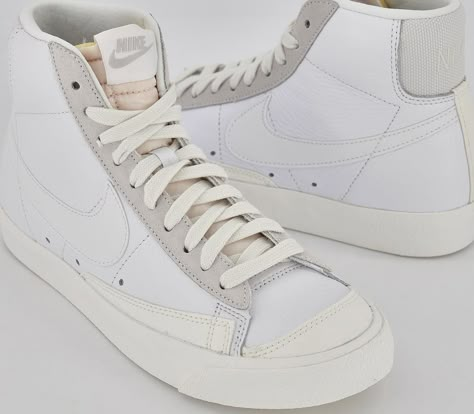 Blazer Mid 77 Trainers from Office.  Pure, crisp perfection.   #Sneakers #Trainers #Kicks #Nike #Blazer #White #Ivory #Shoe #Leather High Top Nikes, All White Nike, Dr Shoes, Basket Style, Nike Blazer Mid 77, White Shoes Sneakers, Nike Blazer Mid, Fresh Shoes, Cute Sneakers