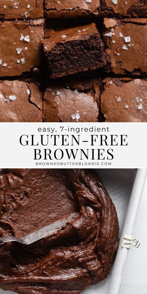 Easy one-bowl gluten free brownies made with just 7 ingredients. Made with perfectly chewy edges, fudgy centers and shiny, crinkled tops, no one will know they’re gluten free! A delicious and easy fall treat idea. | Browned Butter Blondie Best Gluten Free Brownies Recipe, Gluten Free Brownie Recipe, Gluten Free Brownie, Gluten Free Brownies Recipe, Gluten Free Vanilla Cake, Butternut Bakery, Gf Sweets, Dairy Free Brownies, Easy Gluten Free Desserts