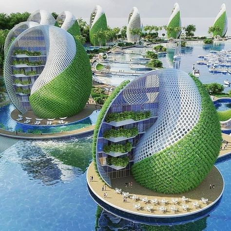 Fantasy Futuristic, Prefabricated Architecture, Green Future, Shell Structure, Arcology, Future Architecture, Resort Architecture, Eco City, Hotel Building