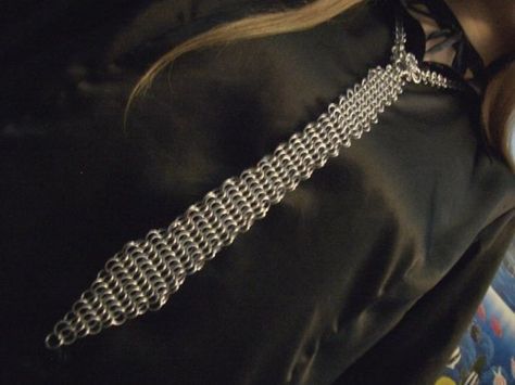 I'm not sure how I feel about this...Looks heavy, but I do love outstanding stuff... Chainmail Tie, Caleb Marshall, Chainmail Jewelry, Magnus Chase, Chain Maille, Chain Mail, Hook Clasp, Mens Clothing, Ancient History