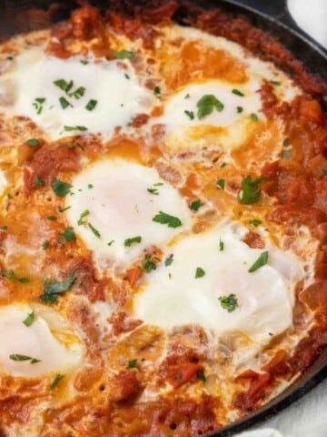 Breakfast Recipes | Chef Dennis Eggs In Sauce Italian, Cheesy Eggs In Purgatory, Eggs Suzette, Eggs In Purgatory Recipe, Best Pesto Recipe, Spaghetti Pie Recipes, Eggs In Purgatory, Italian Eggs, Springtime Recipes