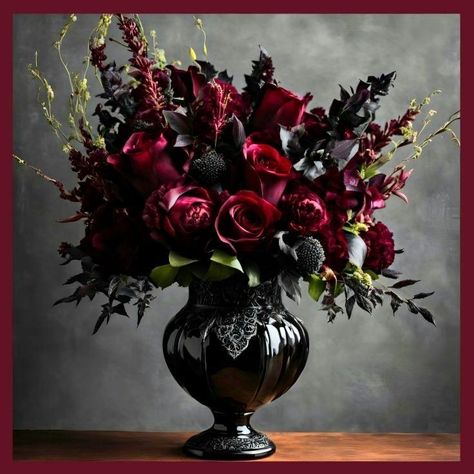 Plum Floral Arrangements, Moody Christmas Wedding, Dark Floral Arrangements, Moody Christmas, Dark Romantic Wedding, Gothic Flowers, Thanksgiving Flowers, Coffee Table Size, Gothic Elegance