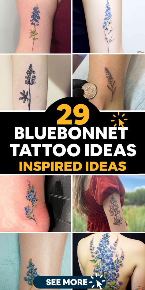 Blue Lupine Tattoo, Bluebonnet Bouquet Tattoo, Texas State Flower Tattoo, Blue Bonnets Tattoo, Dainty Bluebonnet Tattoo, Texas Bluebonnet Tattoo, Texas Flower Tattoo, Texas Wildflower Tattoo, Texas Inspired Tattoo