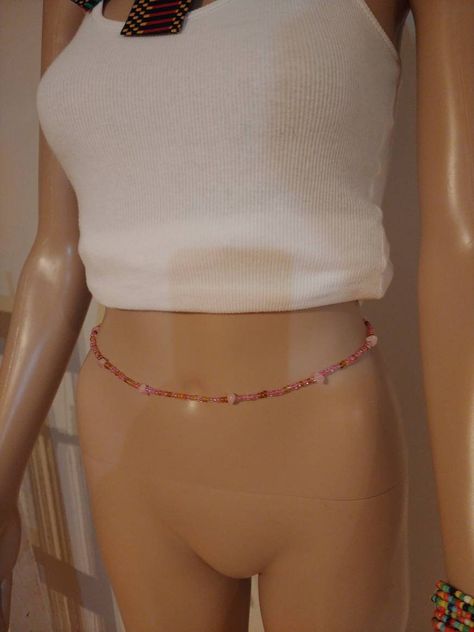 Waist Beads, Belly Chain, Waist Trainer, Pink And Gold, Rose Quartz, Two Piece Skirt Set, Chips, Ships, Beads