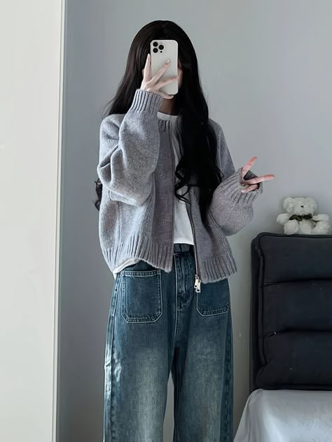 The fabric is not what I expected but I loved it very beautiful Outfit Korean Style, Korean Fashion Outfits, Korean Casual Outfits, Cardigan Casual, Casual Day Outfits, Korean Fashion Dress, Korean Casual, Simple Trendy Outfits, 가을 패션