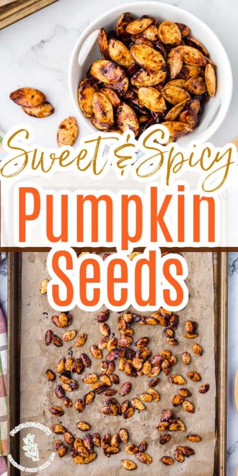 This sweet and spicy pumpkin seeds recipe is easy to make and delicious! They're roasted and the perfect way to use up seeds from your pumpkin carving or even just to make when buying seeds! Sweet And Spicy Pumpkin Seeds Recipe, Pumpkin Seed Recipes Sweet, Pumpkin Seed Recipes Roasted, Pumpkin Seed Recipe, Spicy Roasted Pumpkin Seeds, Roasted Squash Seeds, Spicy Pumpkin Seeds, Pumpkin Seeds Recipe, Sweet Pumpkin Seeds