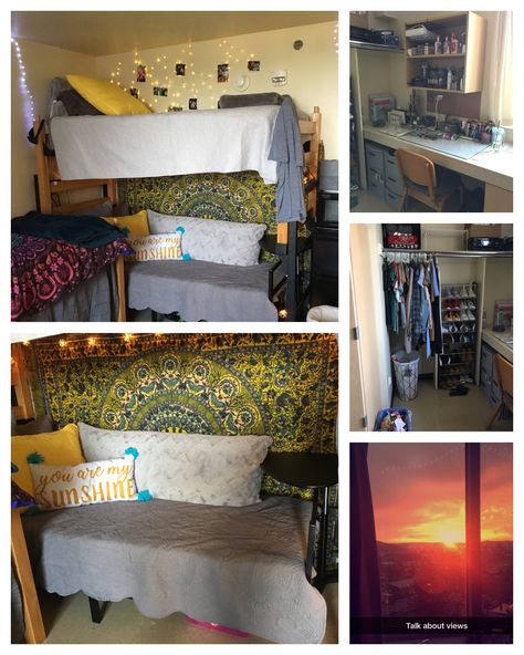 Dorm decor, Bromley Hall at Ohio University...add a small daybed under lofted bed for guests. Small Daybed, Ohio University, Daybed, Dorm Decorations, Dorm Room, Loft Bed, Office Decor, Room Decor, Bed