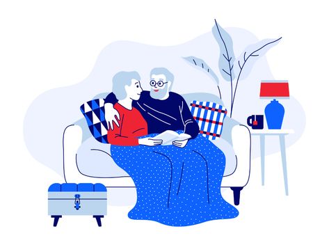 Senior people on the couch vector illustration by Anastasia Neibauer on Dribbble Senior Illustration, Vector Illustration Design, Flat Illustration, Creative Professional, Global Community, Illustration Design, Mood Board, Vector Illustration, Couch