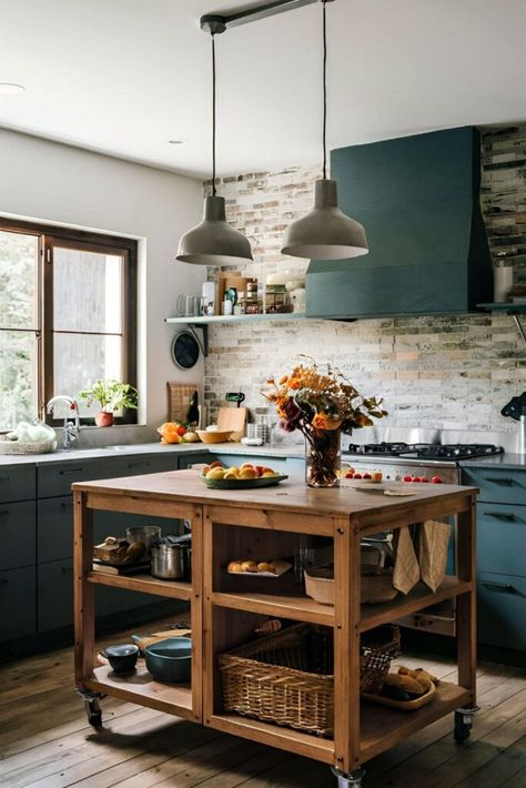 19 Unique Kitchen Island Decor Ideas You'll Try Right Now! Island Kitchen Aesthetic, Table As Island In Kitchen, Kitchen Island Layout Ideas, Free Standing Kitchen Islands, Breakfast Island Ideas, Kitchen Small Island Ideas, Kitchen Moveable Island, Kitchen Island In Small Kitchen, Diy Island With Seating