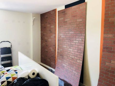 How to install faux brick panels. This is an easy tutorial and you will love your brick walls #fauxbrick #DIYProjecs #DIYIdeas Fake Brick Wall, Faux Brick Wall Panels, Fake Brick, Beadboard Wainscoting, Brick Wall Paneling, Faux Brick Panels, Faux Walls, Concrete Interiors, Faux Brick Walls