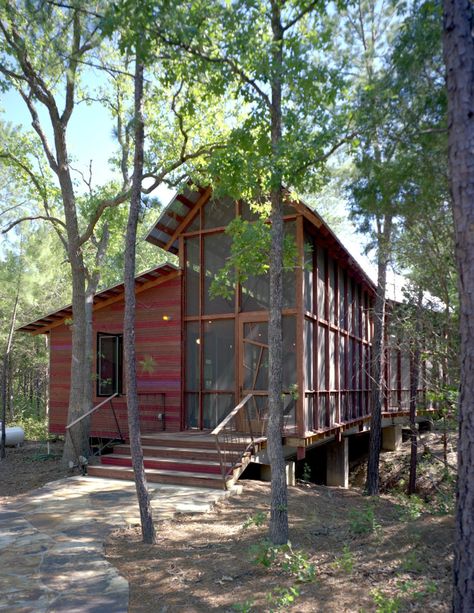 Photo 2 of 17 in Texas Bunkhouse by Erika Heet - Dwell Texas Cabin, Loblolly Pine, Cabins In Texas, Bastrop Texas, Film Writer, Family Compound, Screened Porches, Cabin Inspiration, Lake Homes