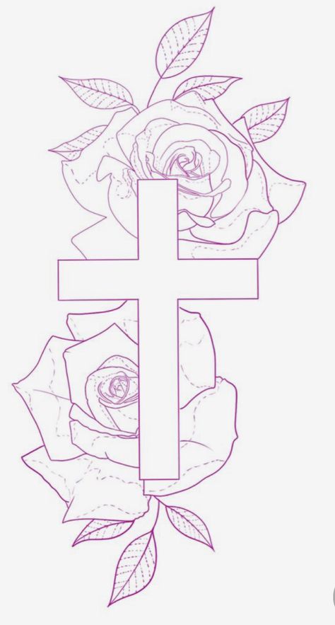 Mini Rose Tattoo, Cross With Roses, Rose Tattoo Stencil, Rose Drawing Tattoo, Rose Stencil, Beginner Tattoos, Half Sleeve Tattoos Drawings, Tattoo Graffiti, Cross Tattoos For Women