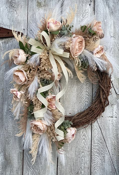 Boho Winter Wreath, Country Winter Wreath, Front Door Wedding Decor, Door Wedding Decor, Pampas Wreath, Winter Wreath With Deer, Wedding Decor Boho, Turquoise Wreath, Dried Floral And Feather Wreaths