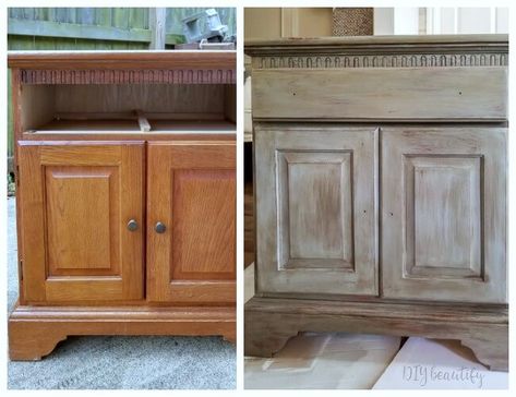 Update oak dressers with a weathered wood look and new hardware for a total makeover! More details at DIY beautify! Wood Makeover, Oak Dressers, Bedroom Furniture Redo, Refinish Furniture, Diy Dresser Makeover, Oak Bedroom Furniture, Faux Brick Walls, Oak Dresser, Staining Cabinets