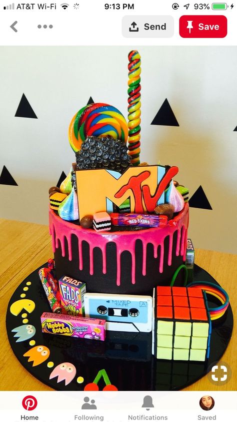 Mtv Birthday Cake, 80s Party Cake Ideas, Yk2 Birthday Cake, 80s Party Dessert Table, 80s Bday Cake, 80s Sweet 16, 80s Party Theme Ideas, 80s Theme Birthday Party Ideas For Men, 80s Theme Cake Birthdays