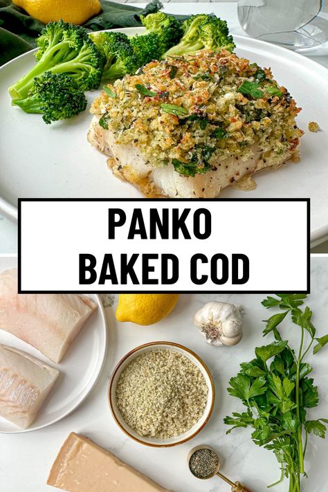 A healthy weeknight meal that can double as a date night dinner recipe, this oven baked panko cod can be made in under 30 minutes. This crunchy breaded cod recipe is buttery and tender on the inside. Make cod with panko for an easy and delicious fish recipe. Cod In Oven Recipes, Poached Cod Fish Recipes, Baked Cod Recipes Oven Healthy, Panko Cod Baked, Bake Cod Recipes Oven, Breaded Cod Recipes, Cod From Frozen, Cod In Oven, Baked Cod Recipes Oven Easy