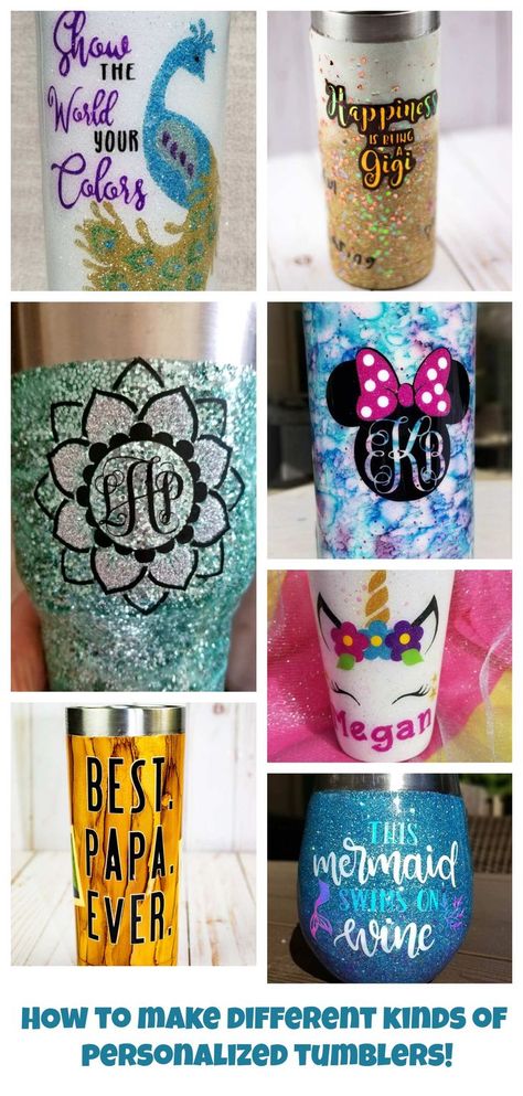 DIY personalized tumblers!! See 15 different ways to customize stainless steel mugs from glitter mugs to alcohol ink tumblers.  #diytumbler #tumblers Glitter Epoxy Tumbler Ideas, Stemless Wine Glasses Diy, Ink Tumblers, How To Make Glitter, Diy Tumbler, Diy Wine Glasses, Reading Diy, Diy Videos Tutorials, Diy Glitter