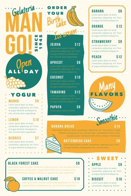 Menu Card Design Cafe, Cool Menu Design Ideas, Breakfast Names Ideas, Funky Menu Design Ideas, To Go Menu Design, Good Menu Design, Menu Layout Ideas, Take Out Menu Design, Restaurant Menu Layout