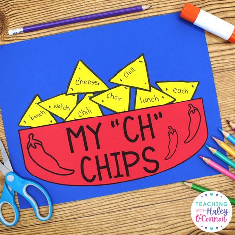 First Grade Arts And Crafts Ideas, Digraph Phonics Activities, Ch Digraph Anchor Chart, Kindergarten Digraph Activities, Literacy Crafts For Kindergarten, Digraph Ck Anchor Chart, 1st Grade Speech Therapy Activities, Ch Craft Kindergarten, Grade 1 Fun Activities